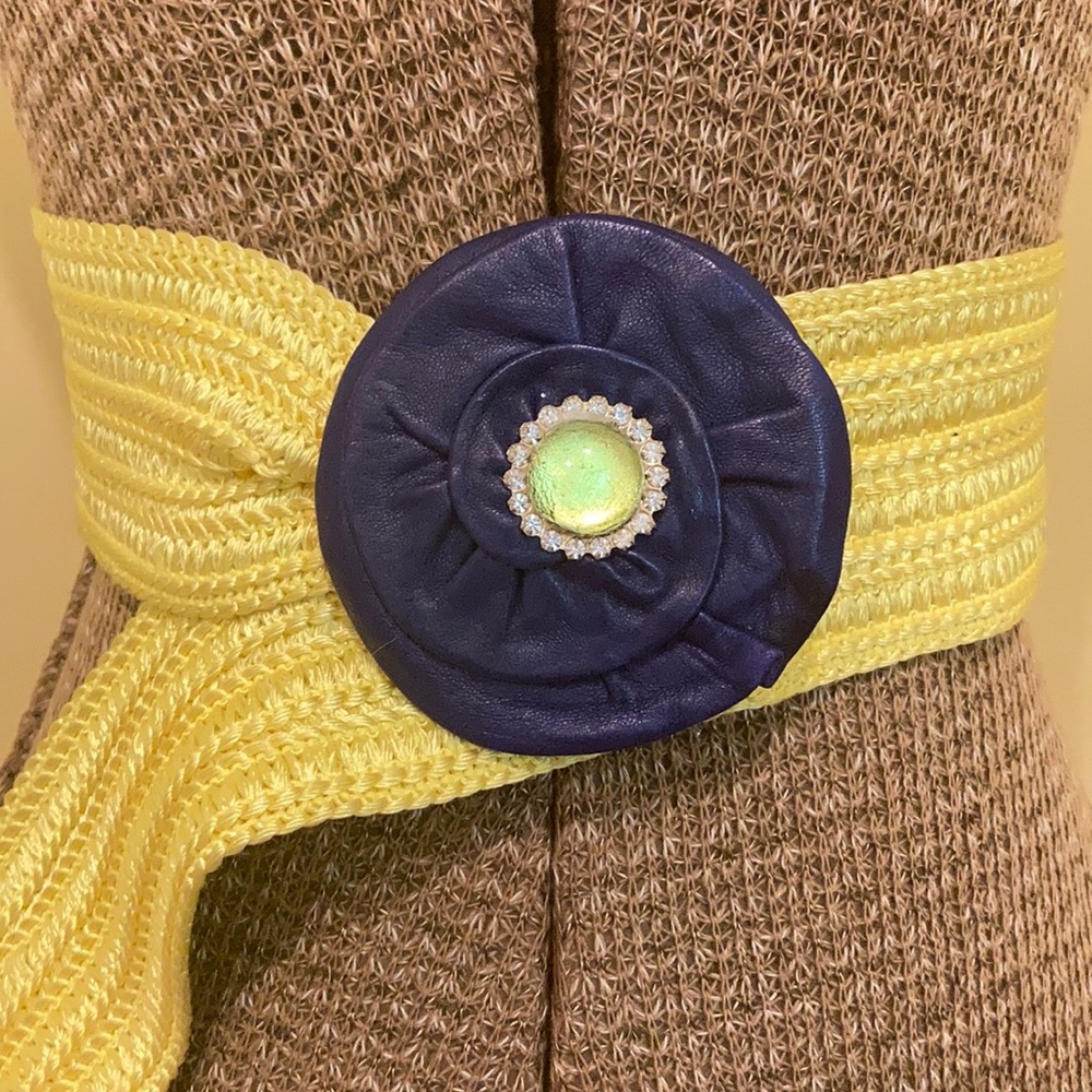 Vintage Woven Belt w/Leather & Rhinestone Rosette
